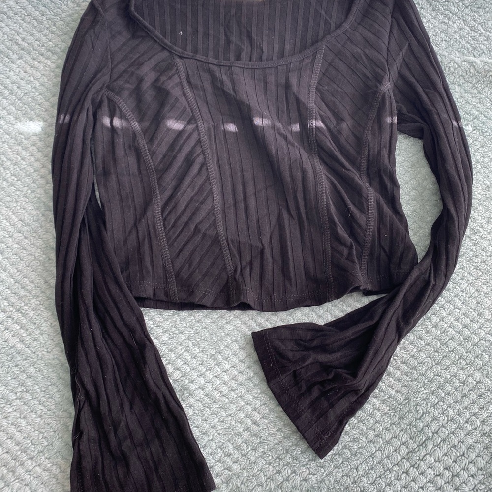 Altar'd State Black Ribbed Crop Blouse